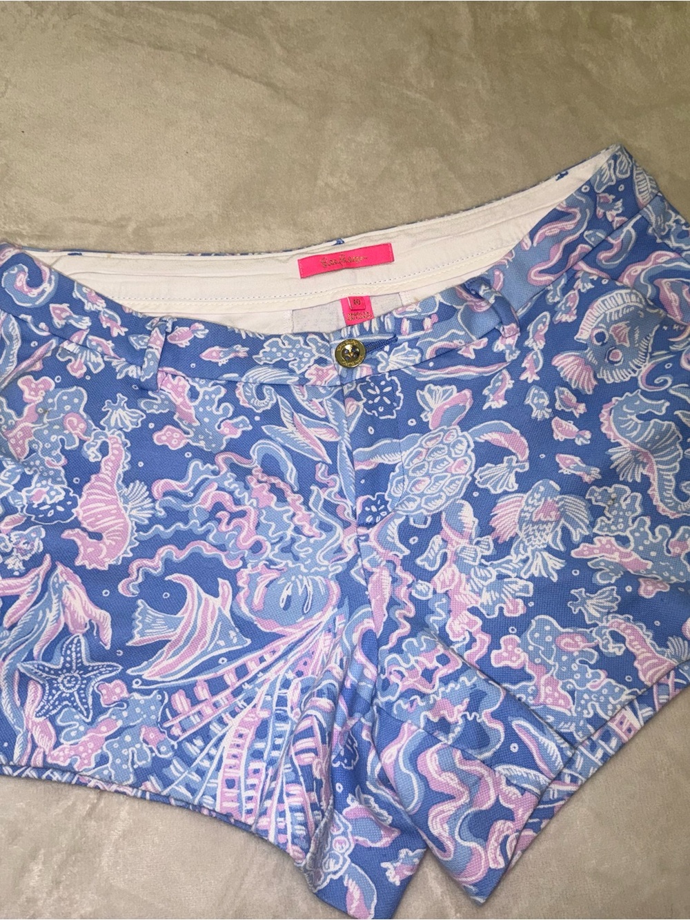 Lilly Pulitzer  Callahan Pink & Blue Ocean Print Bermuda Shorts